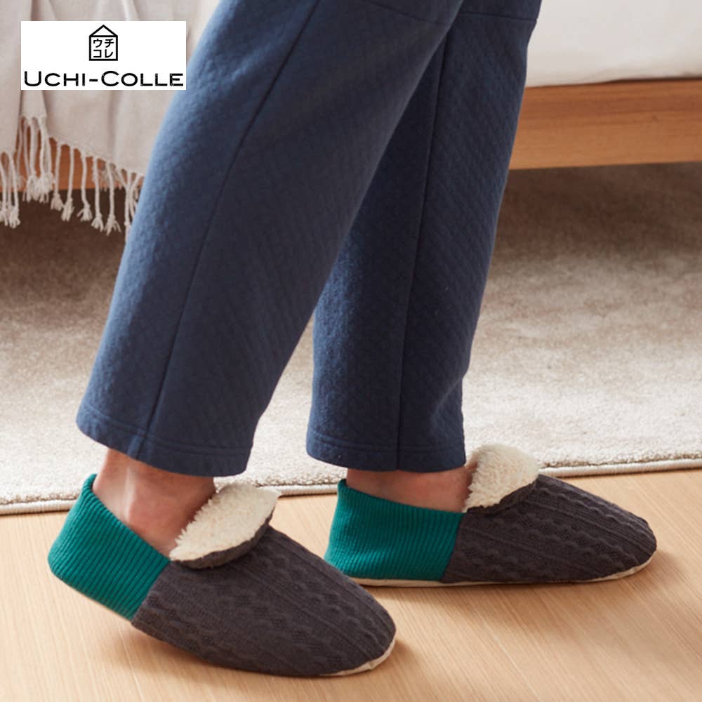 【裏ボア】ケーブル柄ルームシューズ(バブーシュタイプ)【SALE】